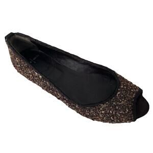 Dusica Sacks Ballet Flat Peep Toe Rock Stone Hand made Brown Embellished 38 8